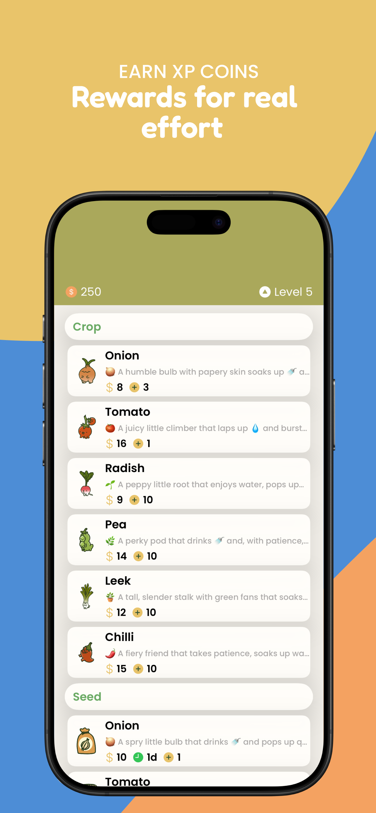 Habitanics market screen — crops and seeds for coins