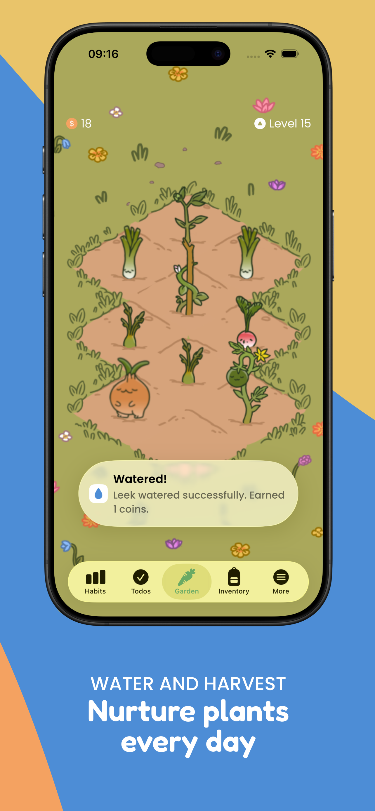 Habitanics garden watering screen — nurture plants every day